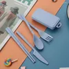 Dinnerware Sets Spoon Fork Chopsticks Set Wheat Straws 4PCS/Set Lunch Tableware Detachable Cutlery Portable Travel Kitchen