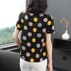 Women's Blouses 2023 POLKA DOT CHIFFON Blouse vrouwen boog-knoop V nek shirt met korte mouwen oversized los zwarte dame top blusas mujer de