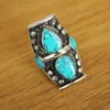 Küme Yüzükleri RG348 Vintage Tibet Süper Çapında Parmak Yüzük Nepal El İşçili Bakır Kakma Doğal Turquoises Taş Başparmak