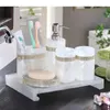 Bath Accessory Set Pearl Texture Bathroom Resin Soap Dispenser Toothbrush Holder Dish Mouthwash Cup Home Accessories Five Piece