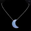 Pendant Necklaces Fashion Moon Shape Blue Sand Stone Necklace Stainless Steel Chain For Women Crescent Jewelry Gift Bijoux Femme