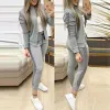 Herbst Winter Zweiteilige Outfits für Frauen Mode Pailletten Zipper Mantel Tops Kordelzug Hosen Set Lässige Schweiß Anzüge SS