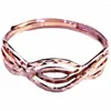 Cluster Rings 585 Purple Gold 14K Rose Wavy For Women Openwork Design Japanese And Korean Style Charm Party Ladies Jewelry