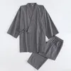 Pijama listrado de casal de roupas de dormir feminino 2pcs de pijama sexy kimono robe vestido de madela