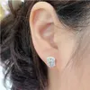 Baguette Lab-pendiente con tuerca de diamante para mujer, joyería de plata de ley 925 auténtica, pendientes de boda de compromiso para mujer, regalo de fiesta nupcial 224B