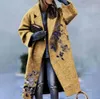 2050 Elegant Autumn Street Lady Long Wool Cardigan Coats Fashion Floral Print Pocket Long-Sleeve Jacket Winter Women Blend Wools Coat