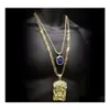 Pendentif Colliers Hip Hop Golden Crowned Jesus Head Iced Out Square Gem Crystal Collier Ensemble Chaîne Cubaine Drop Livraison Bijoux Pendan Dhwb3