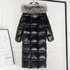 Kobiet damski damski na zimę lśniący czarny bawełniany płaszcz 2023 Grube luźne, duży futra kołnierz ciepła warta pojemnikowa kobieta