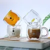 Water Bottles 250ml Creative Double Water Glass Cup Animal Doublelayer Glass Mug Kid Cute Beer Milk Coffee Juice Cup Gift Drinkware Kitchen 230428