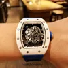 Designer Ri MLILES Montres de luxe Mécanique Cool Montres-bracelets Usine RM055 Mens Business Loisirs Blanc Céramique Bleu Bande Hommes 2023 Style