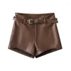 Women's Shorts Women Brown Leather Fashion High Waist Mini Streetwear Baggy 2000s Y2k Harajuku Korean Grunge Clothes 2023