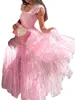 Casual jurken vrouwen zomer mouwloze tule lange jurk puffy mouw franje franje gesloten gelaagde ruches prinses prom ball jurk
