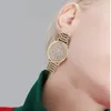 Bengelen oorbellen gouden kleur persoonlijkheid barokke modekristallen overdreven grote schattige tijd horloge sieraden vrouwelijk oorbel