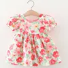 Flicka klänningar söt bläck blomma baby klänning puff hylsa band barnkläder sommar cool andas småbarnsdräkt 0 till 3 år gammal