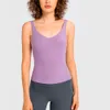 Camiseta de verano Lu Align Mujer Camisetas sin mangas de color Camiseta para mujer Camiseta sin mangas sólida Mujer Cuello en V Gimnasio Deporte Limones Top Chaleco Camisa larga ajustada Camiseta de entrenamiento de talla grande con pecho