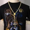 2017 neue Mode Hip Hop vergoldet voller Cz Iced Out Jesus Gesicht Kreuz Stücke 79 cm lange Rosenkranz Halskette für Männer und Frauen Jewelry209i
