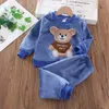 Clothing Sets Bear Leader Girls Winter Flannel Homewear Set Long sleeved Patch Cloth Hoodie Pants Autumn and Warm Boy 2pc 231128