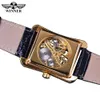 Wristwatches Winner Retro Casual Series Rectangle Dial Design Golden Pattern Hollow Skeleton Watch Men Watch Top Brand Luxury Mechanical 231128