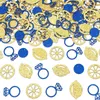 Décoration de fête 200pcs Confettis de douche nuptiale Mélange de tranches de paillettes Bague en diamant bleu pour fournitures de enterrement de vie de jeune fille