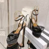 Aquazzura Cupid 매듭 새틴 플랫폼 샌들 발목 스트랩 블록 하이힐 여성 디자이너 가죽 샌들 펌프 이브닝 파티 웨딩 신발 공장 신발 크기 34-42