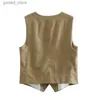 Gilets pour hommes Keyanketian été nouvelle texture de lin col en V simple boutonnage gilet court femmes style de banlieue couleur unie sans manches mince Q231129