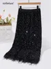 Black Feather Sequined Women Skirts Skirt Fall Winter Party Hip Slim Festival Female Chic Bottoms C214 231129
