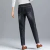 Jeans femininos 2023 Mulheres outono de inverno Cantura alta espessa fêmea grande tamanho grande calça jeans solta calças de harém casual harém j07