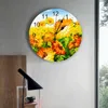 Orologi da parete Foglie di girasole Pittura a olio Orologio sfumato Design moderno Decorazione soggiorno Cucina Decorazione domestica silenziosa