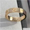 Bandringen Titanium Staal Logo Graveren 6Mm Diamant Liefde Nagelring 18K Goud Sier Rose Dames Heren Liefhebbers Bruiloft Sieraden Dame Partij 6 7 Dh4Wm