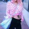 Damen Strick süße süße rosa Mohair Tops Y2k Herbst Crop Cardigan Nerz Pullover Langarm lose V-Ausschnitt Strickjacken weiblich lässig Mode