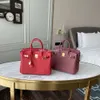 Lady hbirkins Klassische Litschi-Taschen-Tasche aus genarbtem Leder, Handtasche, reines Rot, großes Fassungsvermögen, Damenmode, erste Schicht aus Rindsleder