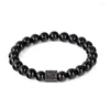 Strand Classic Black Onyx Stone Pärla med rektangel CZ Zirconia Charms Anil Brand Armband smycken Pulseras Gift Watch Accessory