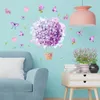 Muurstickers 1 stks Paarse Hortensia Macrophylla Parachute Vlinder Pvc Statische Woonkamer Slaapkamer Decoratie Sticker 231128