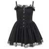 Casual Dresses Dark Goth Lolita Gothic Lace Trim A-line Corset Dress Grunge E-girl Style Aesthetic Black Party Sling Women Alt Outfits