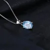 Pendants JewelryPalace Genuine Natural Oval Blue Topaz Pendant Necklace 925 Sterling Silver Women Gemstone Statement No Chain