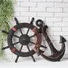 Mediterranean Style Fashion Ship Wooden Boat Beach VINTAGE Wood Steering Wheel Nautical Fishing Net Home Wall Decor Gifts 2012123085