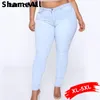 Pantalon grande taille Super mince blanc bleu Stretch crayon maigre jean taille haute 5XL jean ajusté maman femmes blanc lavage Long Denim pantalon