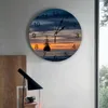 Wall Clocks Sunset Sea Black Ship Clock Modern Design Living Room Decoration Kitchen Silent Home Decor