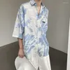 Męskie koszule 2023 Summer Summe Retro Tieb-Dye Koszula z krótkim rękawem Mężczyznę Lapel Button Loose Korean Fashion Hawajan Para Ubranie