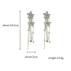 Dangle Earrings Korean Style Shiny Star Drop For Women Bijoux Long Tassel Blue Crystal Jewelry Accessories