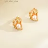 Stud Anti Allergy Earrings 925 Sliver Pins Gold Plated Pearl Stud örhängen för kvinnor Blomma lyx eleganta smycken Koreanska stilgåvor YQ231128