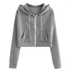 Women's Hoodies Crop Top Zip-up Spring Women Pockets Slim Jacket Female Clothes Drawstring White Sexy Hoody Cotton Coats