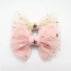 10 stks veel Fee Meisje Haar Boog Clip Goud Koper Ster Hanglamp Roze Glitter Ster Tule Boog Knoop Barrette Zoete Hairpin287w