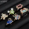 Anillos de racimo al por mayor 10 unids mezclado surtido flor animal cristal ajustable bebé niños niñas fiesta regalo joyería de moda