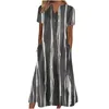 Casual Dresses V Neck Pattern Print Short Sleeve Botton Block Dress With Pocket Long Maxi Teacher
