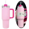 PINK Flamingo with Logo Water Bottles 40oz Tye Dye Quencher H2.0 Coffee Mugs Cup Camping Stainless Steel Tumblers with Silicone Handle