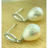 Boucles d'oreilles en forme de goutte en or blanc 14 carats, cadeau tendance, avec perles et diamants, pour femmes