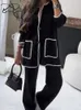 Womens Two Piece Pants BlingBlingee White Women Jacket Wide Suits Traf Winter Long Sleeve V Neck Pockets Loose Coat Female Top Sets Y2K 231129