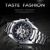 Wristwatches Forsining Stainless Steel Waterproof Mens Skeleton Watches Top Brand Luxury Transparent Mechanical Sport Male Wrist Watches 231128
