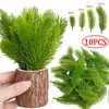 Flores decorativas 10 pçs ramos de pinheiro artificial plantas verdes agulhas acessórios diy para guirlanda grinalda árvore de natal casa decoração do jardim